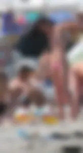A bunch of sexy beach voyeur babes in bikinis, thongs and topless