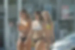 Group of teen friends in Florida in bikinis and thong
