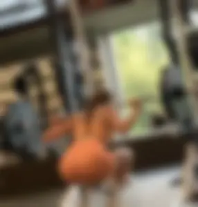 Innocent teen in see through orange spandex shorts, thick brunette in soft gray spandex shorts