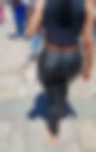 Mexican MILF in leather pants with big round ass showing thong - Oc