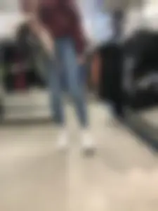 Cute Blonde Girl in Tight Blue Jeans Store Candid