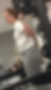Nice chubby candid girl wearing grey tights working out at the gym creepshots