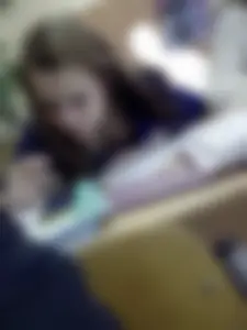 Cute College Girl Bending Over Desk Downblouse