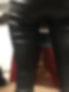 Booty in Leather Pants with Spread Legs Closeup Creepshot