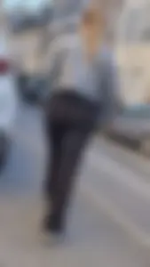 Hot blonde girl in tight black pants (oc)