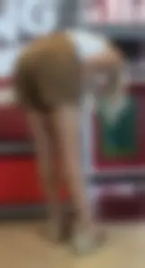 Blonde Milf in Shorts and High Heeled Sandals Bend Over Creepshot