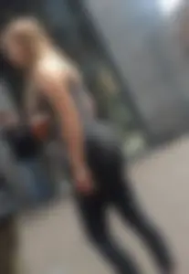 Cute street teen in tight black jeans, hot booty creepshots