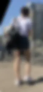 Cute Gilr with Thin Legs in Blue Denim Shorts Street Creepshots Gallery