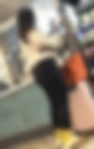 nerdy asian round ass at airport cafe
