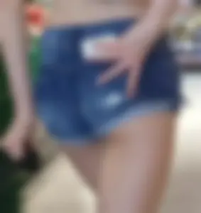 Amazing Ass and Legs in Tight Mini Shorts and Fit Stomach - Closeup Photos at the Store
