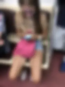 Cute Girl in Denim Mini Shorts with Skinny Legs in Subway Train Candid