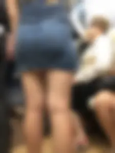Ass in Blue Denim Skirt and Sexy Legs with Bruisers Subway Train Creepshot Closeup