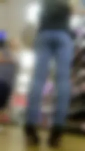 Booty in Tight Pants on High Heels Store Candid Photo