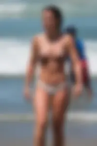 Hot ass candid beach babe in white thong bikini with camel toe