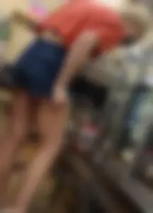 Blonde cheeks in jean shorts with goose bumps