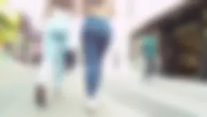 One super skinny teen and one thick teen walking in tight jeans