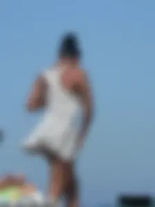 Hot ass topless beach girl with great tits lets her little brother oil up her ass in thong bikini