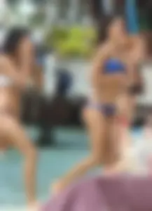 Amazing ebony ass in blue bikini with other sexy friends in bikinis