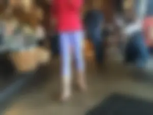 Starbucks milf sexy in light purple leggings with decent ass and mound