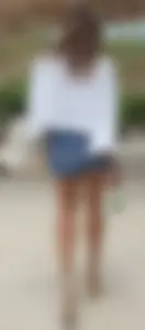 Flat ass leggy girl in denim shorts
