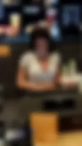 Girl in a Top with Hot Breast Working at the Register Candid Photo
