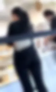Asian mom nice ass VPL at cake store