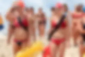 Lifeguard tournament girls on the beach