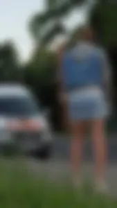 Candid Girl in a Denim Skirt And Sandals Suburban Street Creepshot
