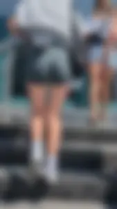 Perfect petite blonde ass and legs in short green spandex. OC