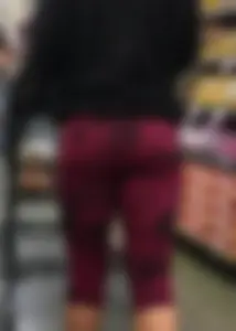 Milf grocery shopping in red leggings with a great ass