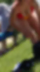 Thick girl with tattoos, big tits and a big booty in a little bikini