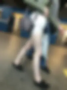 Subway train and subway station creepshots of a candid girl wearing shorts with pale skinny legs