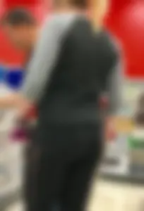 Target blonde with glasses has a nice ass in tight leggings
