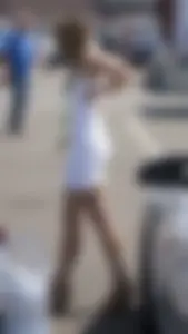 Sexy And Tall Skinny Candid Girl in a Tight White Dress Wearing Platform Shoes on the Street Creepshot