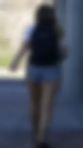 Blonde in cheeky jean short shorts! OC!