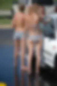 Various sexy girls at car washes in bikinis