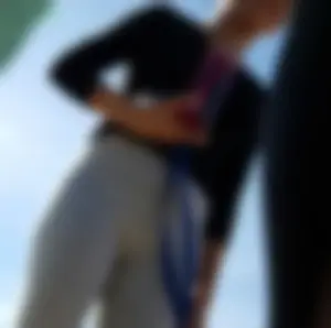 Sexy college student with slight camel toe