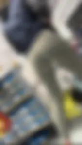 Sports store blonde worker in nice leggings