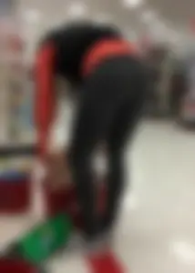 Skinny and tall milf shopping at Target in tight leggings