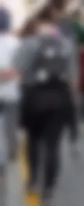 Fat ass girl in leggings with vpl