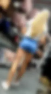 Candid Blonde in Blue Shorts With Gorgeous Ass and Legs at a Store Creepshot