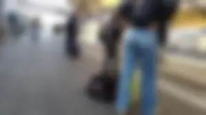 Tight Jeans at the Trainstation + Bending Over