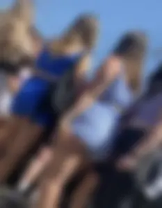 College party part 4. Cheeked up college gals wearing short shorts (plus face)