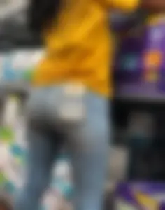 Hot brunette babe in tight jeans with a big booty and vpl