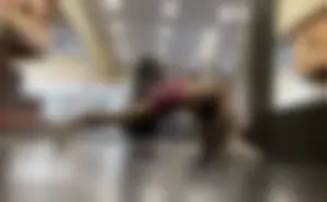 Bubble Butt Blonde Stretching at the Gym