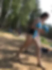 Wet Girls in Swimsuits Walking Towards Water at a Lake Beach Photo Series