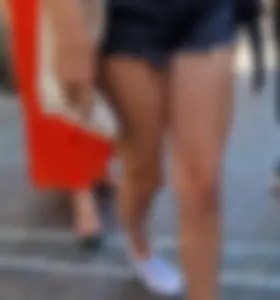 Street Closeups of a Hot Candid Girl's Legs in Fringed Denim Shorts, Awesome Legs