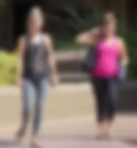 Skinny blonde in grey leggings with a friend