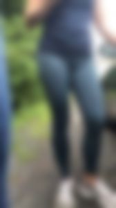 Hot late 40s striped yoga pants ass walking close up pt 3