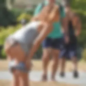Lady at the park stripping down to her bikini to lay out